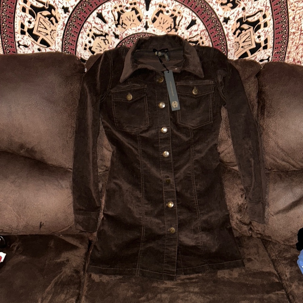 Corduroy mini dress brown size small. House of Harlow 1960.